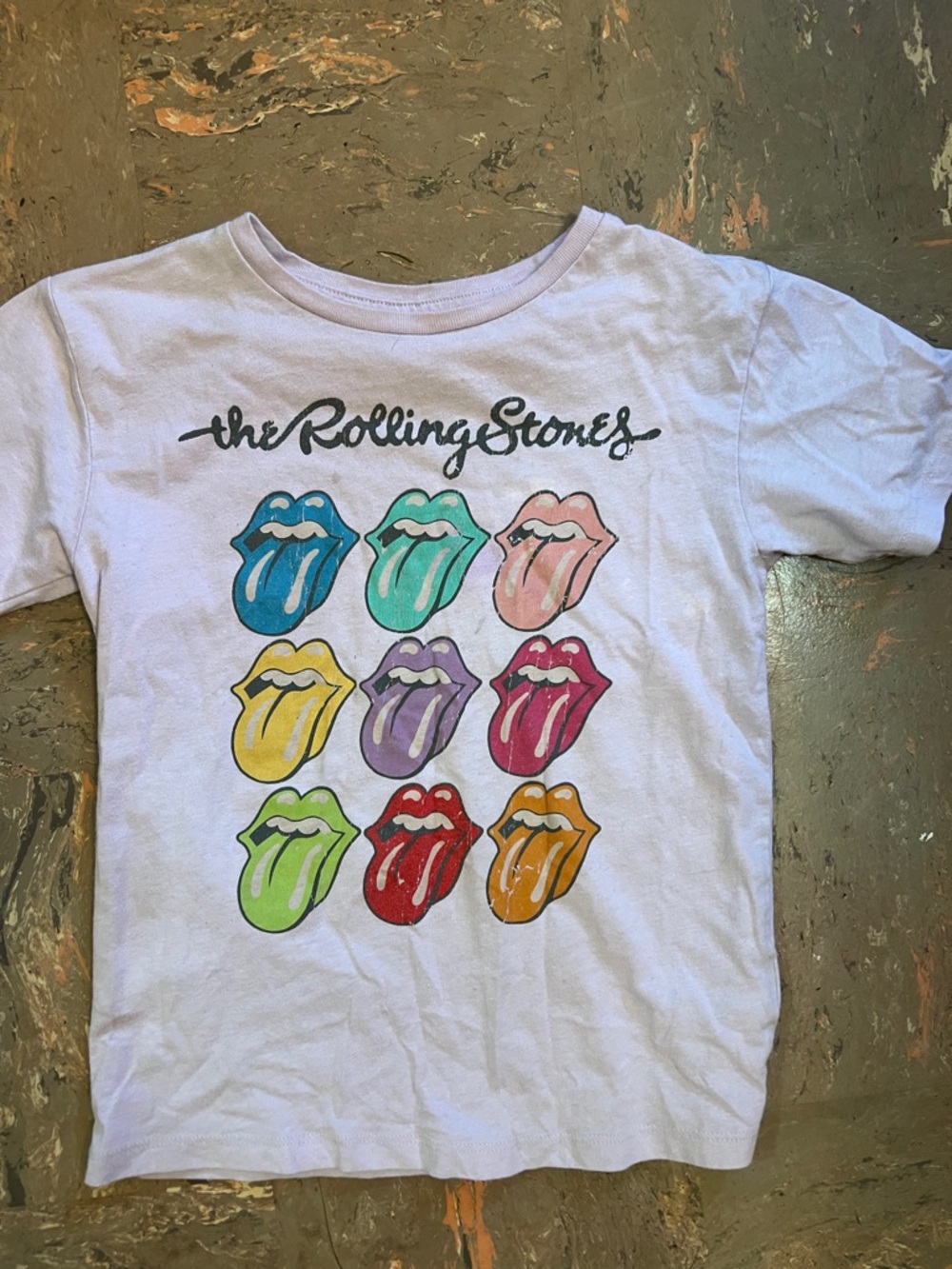 the Rolling Stones White Kids Graphic Tee with Multicolor Tongues